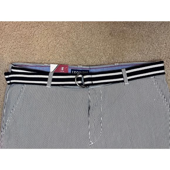 NWT Izod The Sandybay Seersucker Pant w/Belt 36X29- Straight Fit/Flat Front - Picture 2 of 7